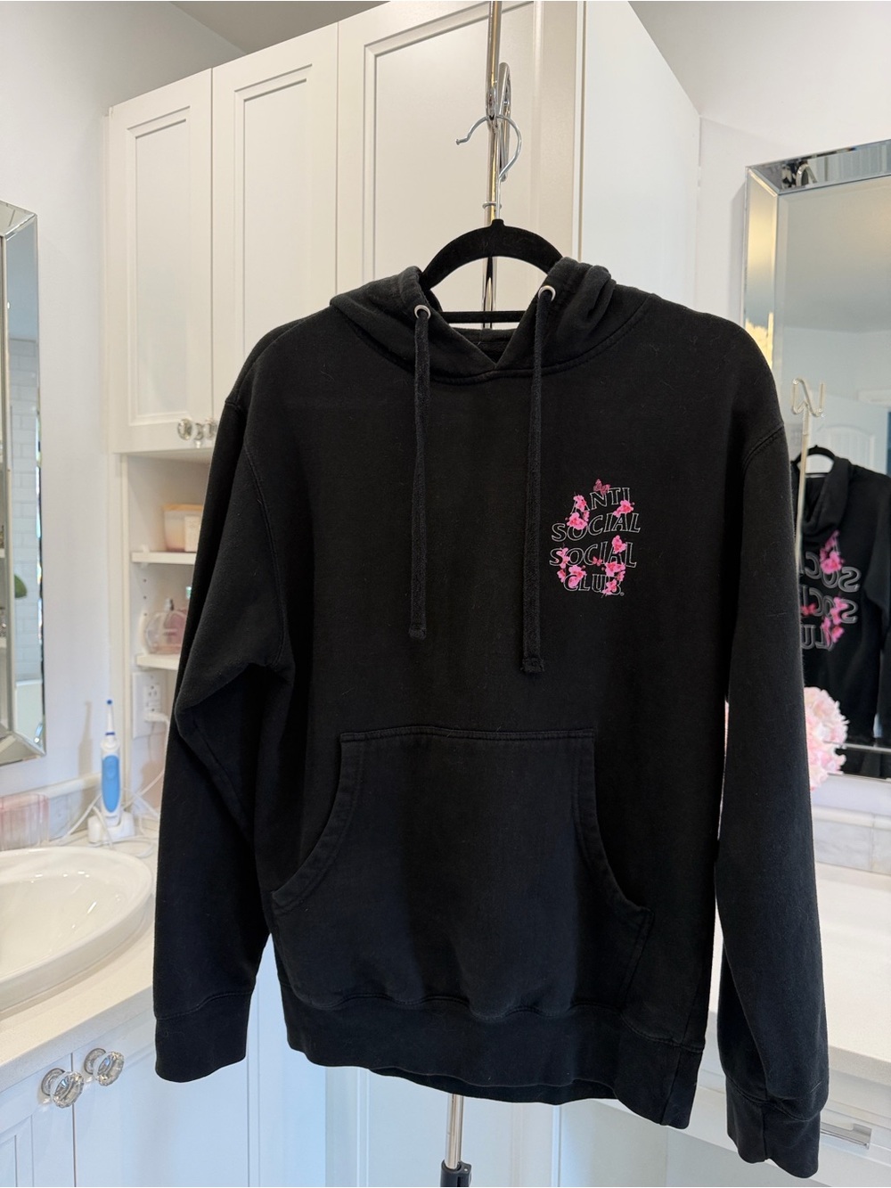 Anti Social Social Club Black Hoodie with Pink Chest Graphic